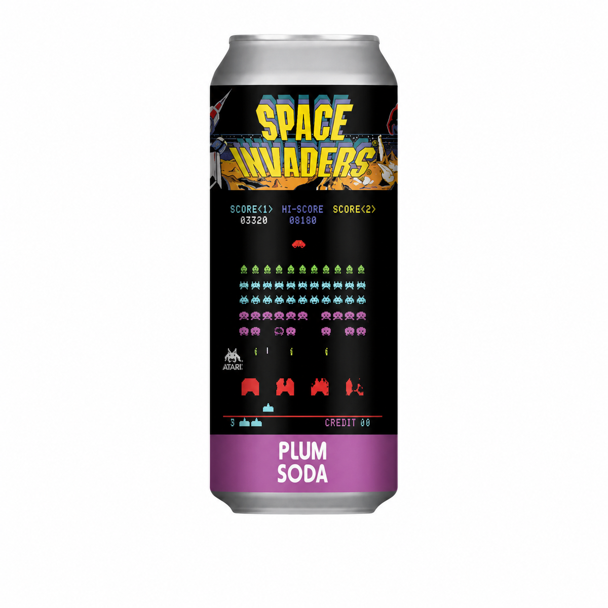 SPACE INVADERS PLUM SODA 16 OZ CAN
