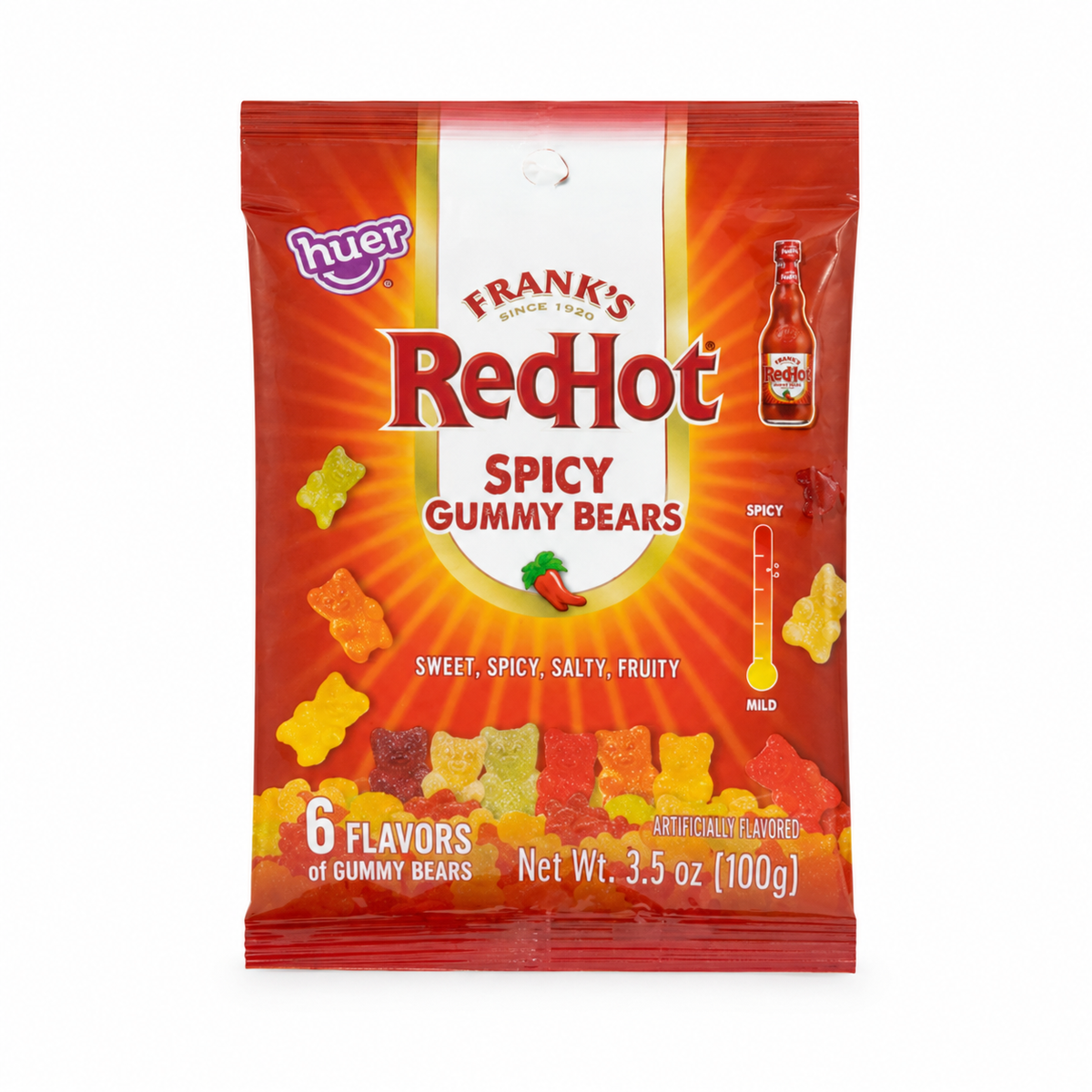 FRANK’S REDHOT SPICY GUMMY BEARS 3.5 OZ PEG BAG