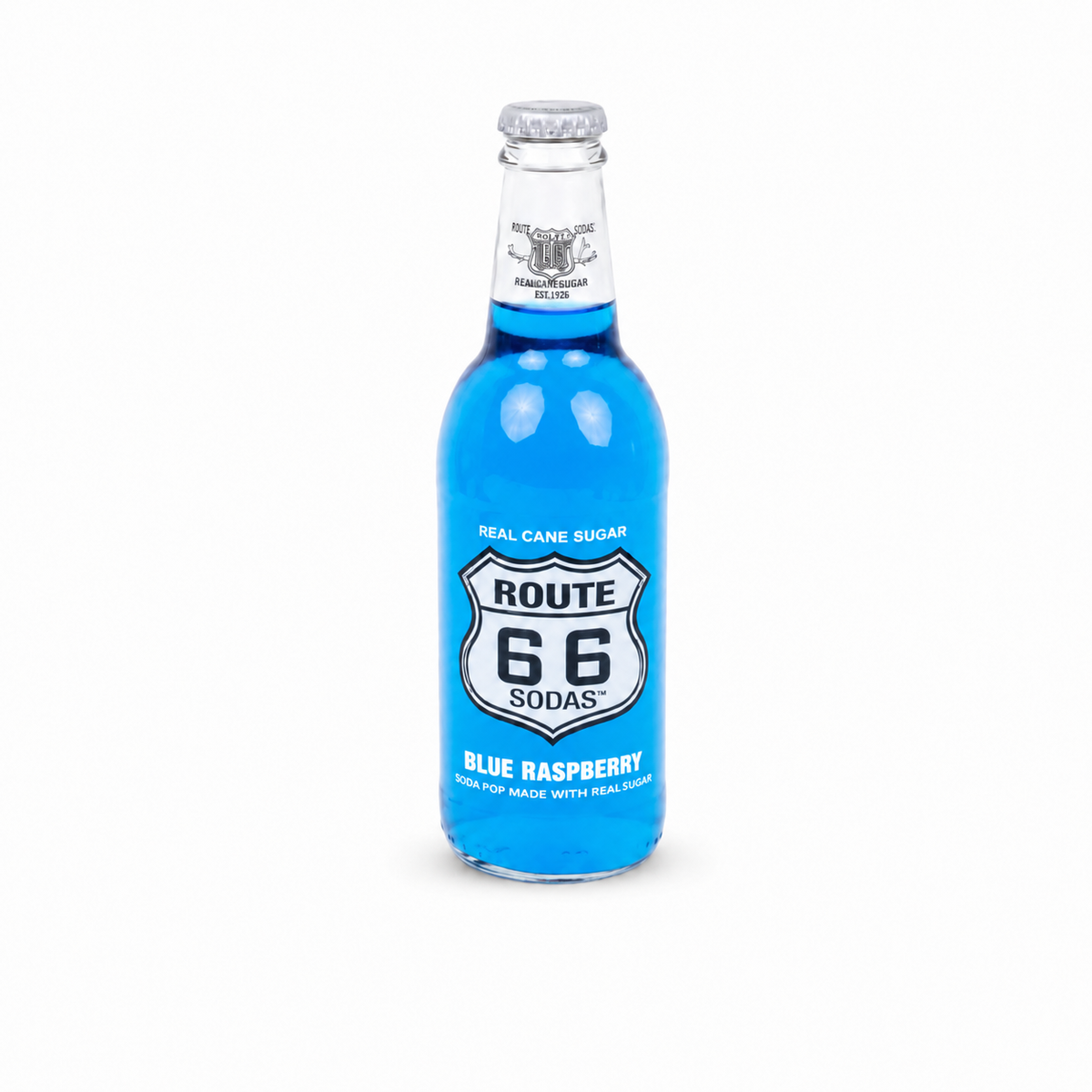 ROUTE 66 SODA BLUE RAZZ 100TH ANNIVERSARY BOTTLE