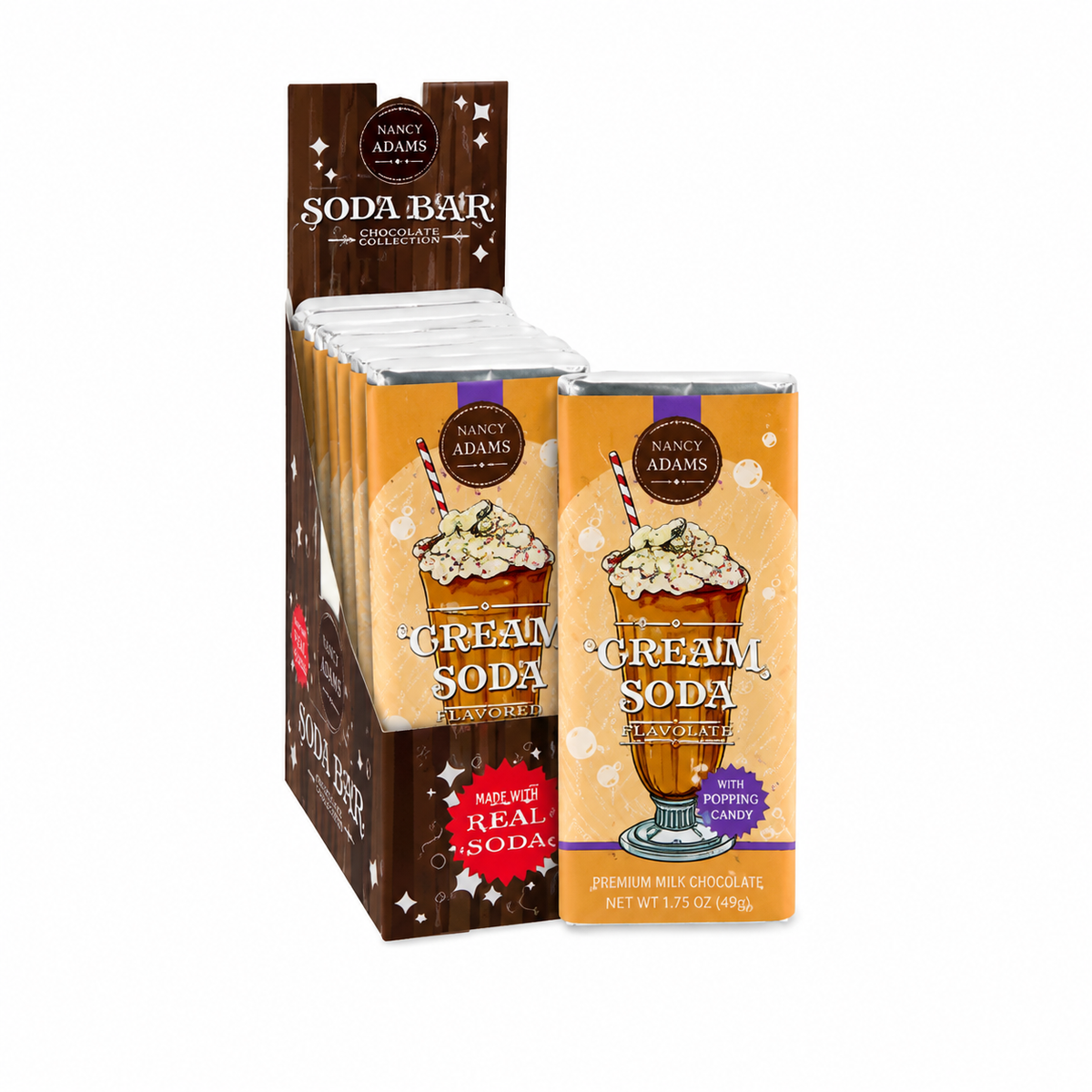 NANCY ADAMS SODA BAR MILK CHOCOLATE CREAM WITH POPPING CANDY 1.75 OZ