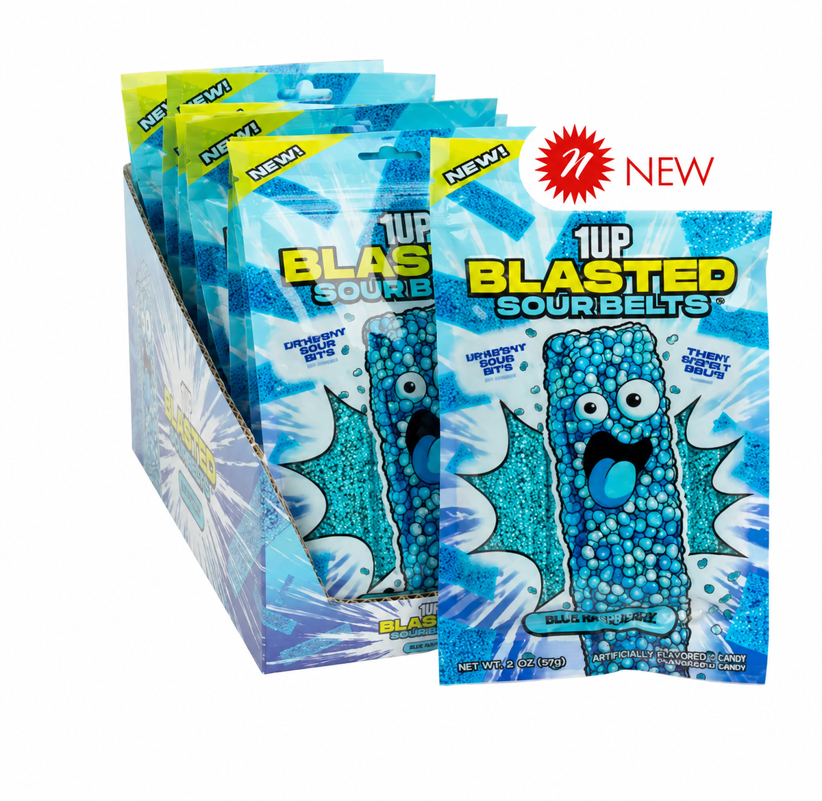 1UP BLASTED SOUR BELTS BLUE RAZZ 3.5 OZ PEG BAG
