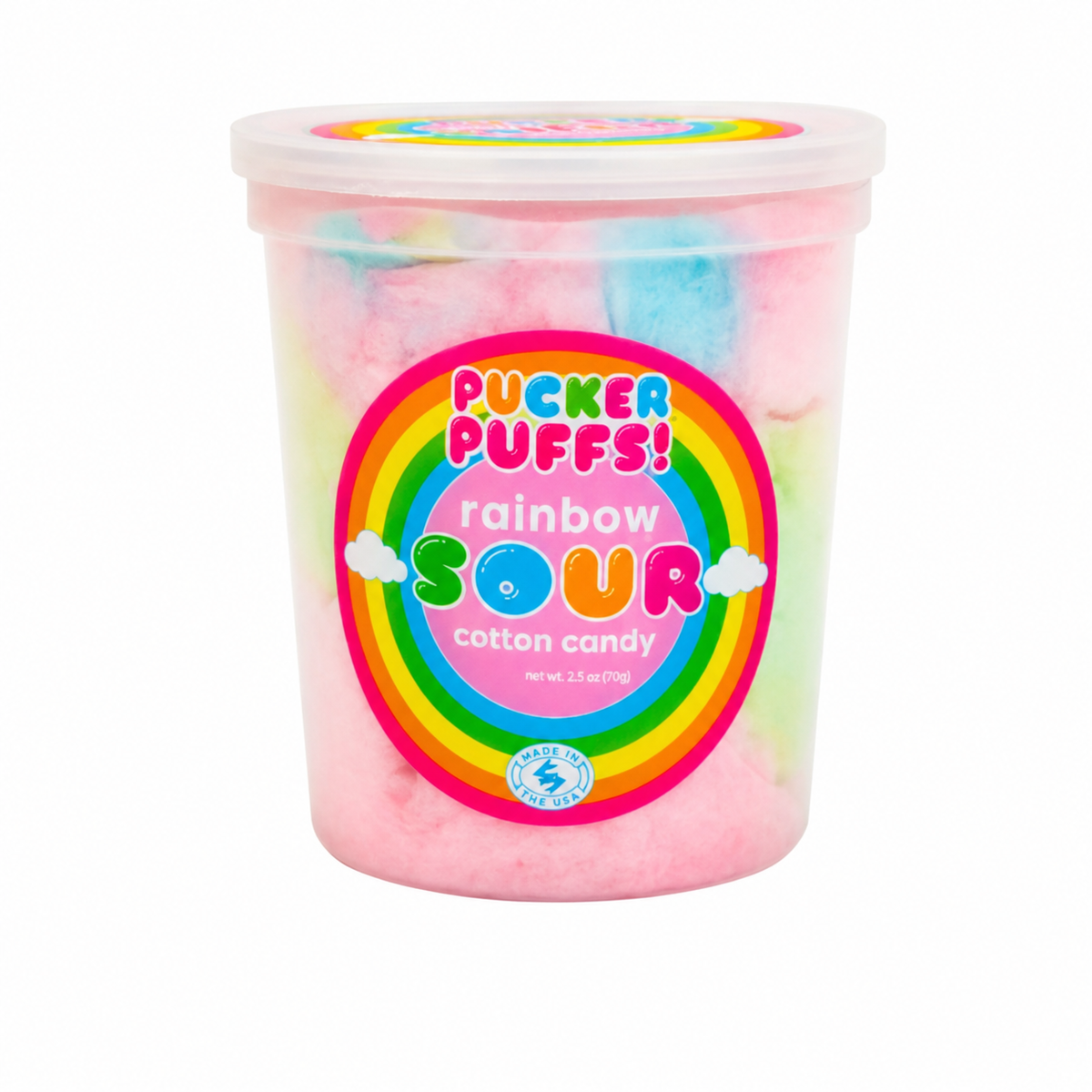 CHOCOLATE STORYBOOK PUCKER PUFFS! RAINBOW SOUR COTTON CANDY 1.75 OZ TUB