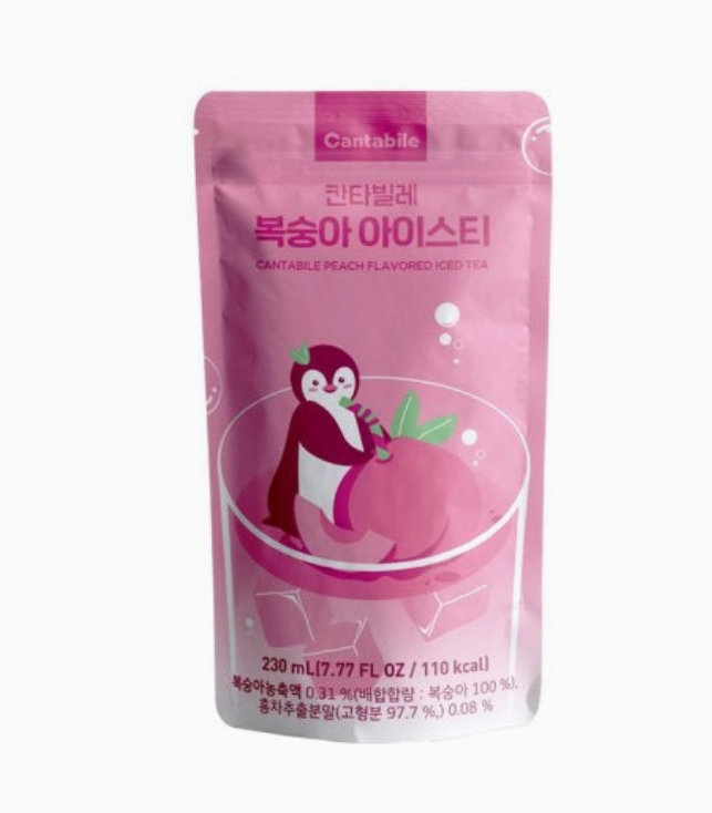 Cantabile Peach Iced Tea Pouch Drink 230ml (Korea)